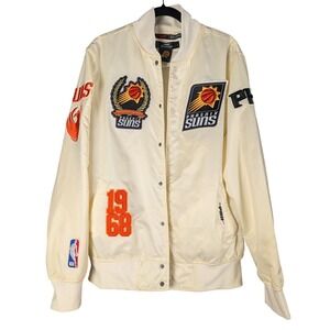 L Men Phoenix Suns Pro Standard Satin Varsity Bomber Jacket Large Cream 1968 NBA